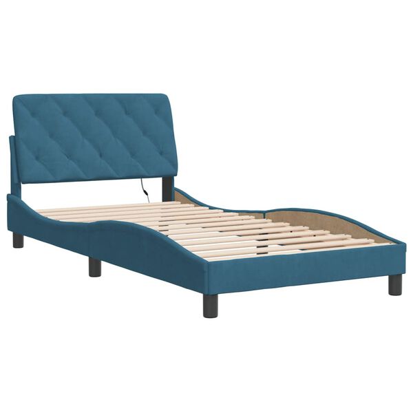 vidaXL Cadre de lit avec LED sans matelas bleu 100x200 cm velours
