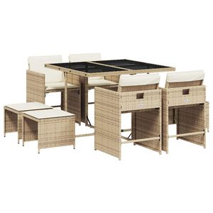 vidaXL Ensemble &agrave; manger de jardin et coussins 9 pcs beige Poly rotin