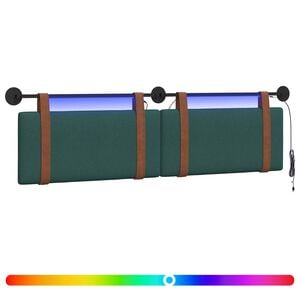 vidaXL T&ecirc;te de lit suspendue Avec lumi&egrave;re LED Vert fonc&eacute; PU antique