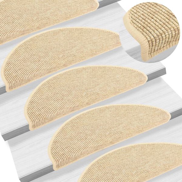 vidaXL Tapis d'escalier 15 pi&egrave;ces 65 x 21 x 4 cm Beige clair Demi-rond Grand