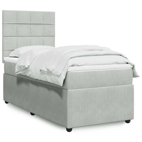 vidaXL Sommier &agrave; lattes de lit et matelas Gris clair 90x200 cm Velours