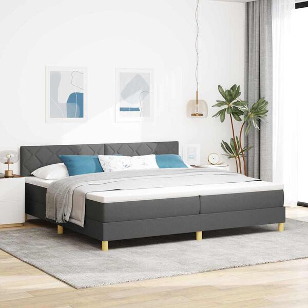 vidaXL Lit &agrave; ressorts avec matelas Gris fonc&eacute; 200 x 200 cm tissu