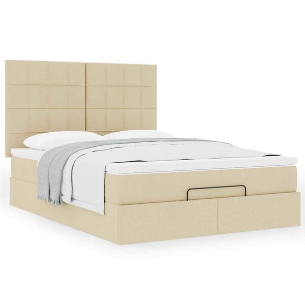VidaXL Cadre de lit ottoman avec matelas cr&egrave;me 140x190 cm tissu