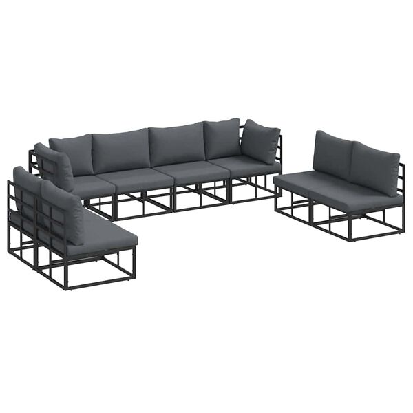 vidaXL Ensemble de canap&eacute; de jardin avec coussin 8 pcs Noir Aluminium