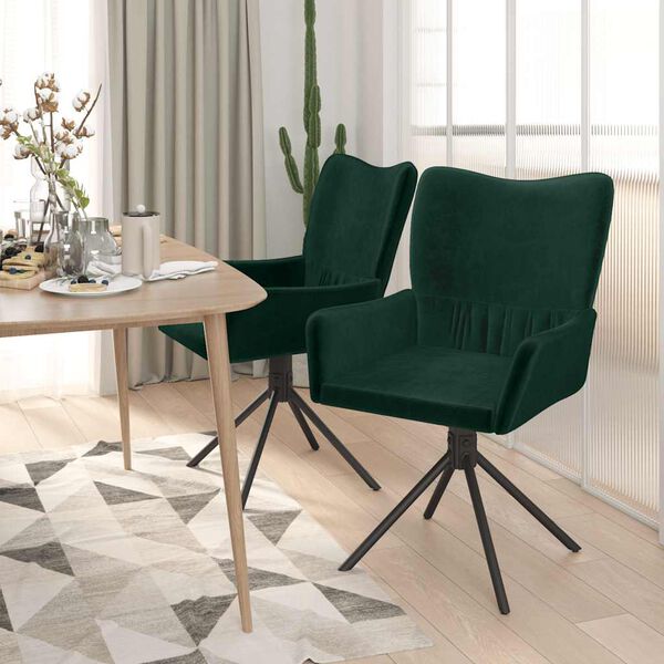 vidaXL Chaises pivotantes &agrave; manger lot de 2 Vert fonc&eacute; Velours