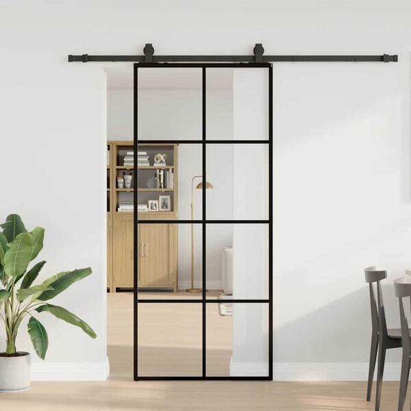 vidaXL Porte coulissante kit de quincaillerie noir 90x205 cm verre ESG