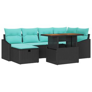 vidaXL Ensemble de canap&eacute; de jardin 7 pc Noir polyrotin