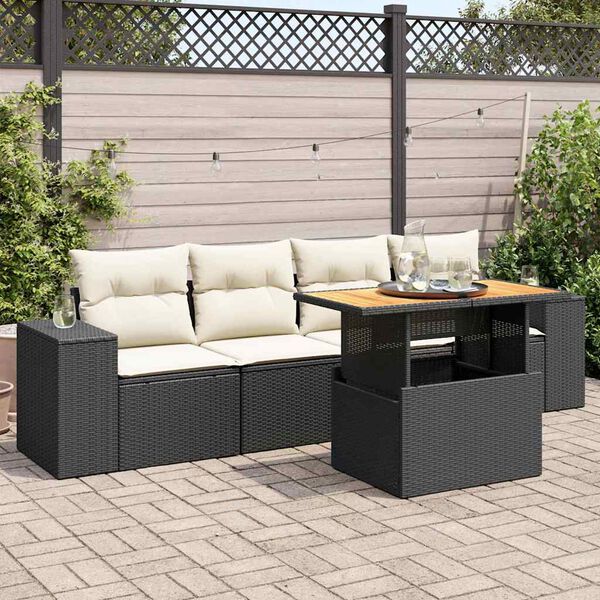 vidaXL Salon de jardin 5 pcs avec coussins noir r&eacute;sine tress&eacute;e