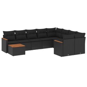 vidaXL Salon de jardin 10 pcs avec coussins noir r&eacute;sine tress&eacute;e