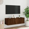 vidaXL Meuble TV mural avec lumi&egrave;res LED ch&ecirc;ne marron 100x35x31 cm