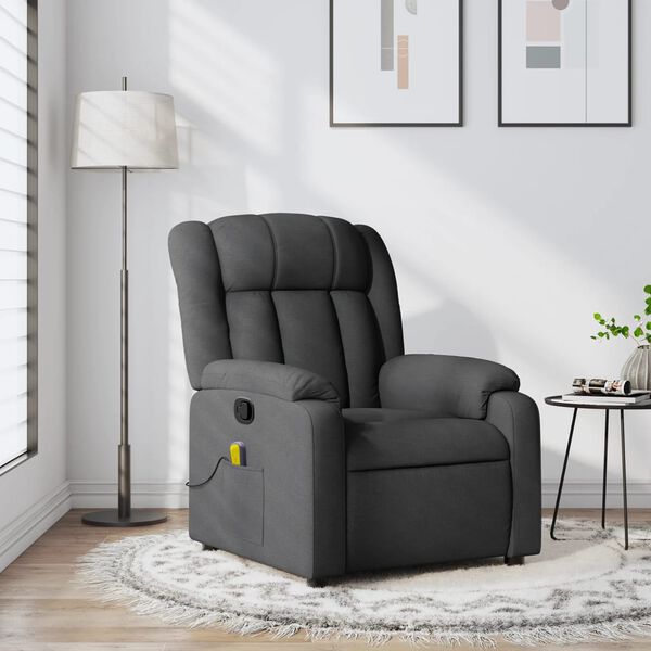 vidaXL Fauteuil de massage inclinable gris fonc&eacute; tissu