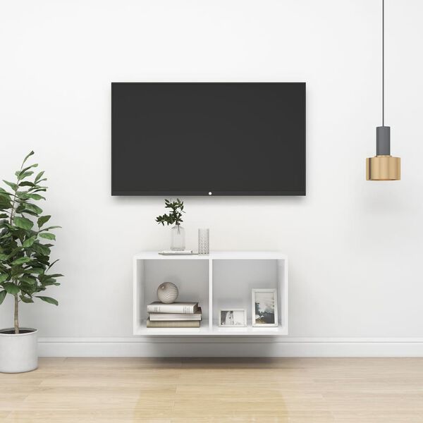 vidaXL Meuble TV mural Blanc 37x37x72 cm Bois d’ingénierie