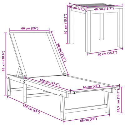 vidaXL Chaises longues lot de 2 table taupe bois d'acacia et textilène