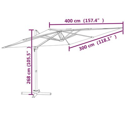 vidaXL Parasol cantilever à LED Vert 400x300 cm