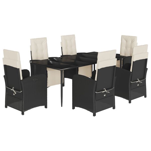 vidaXL Ensemble &agrave; manger de jardin coussins 7pcs Noir R&eacute;sine tress&eacute;e