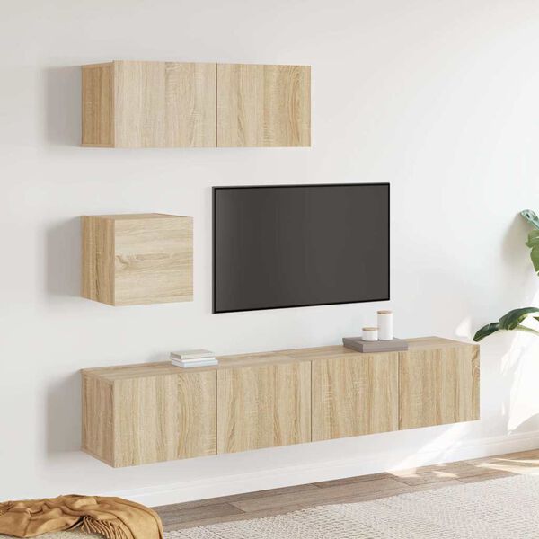 vidaXL Ensemble de meubles TV 4 pcs Ch&ecirc;ne sonoma Bois d'ing&eacute;nierie