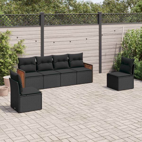 vidaXL Salon de jardin 6 pcs avec coussins noir r&eacute;sine tress&eacute;e