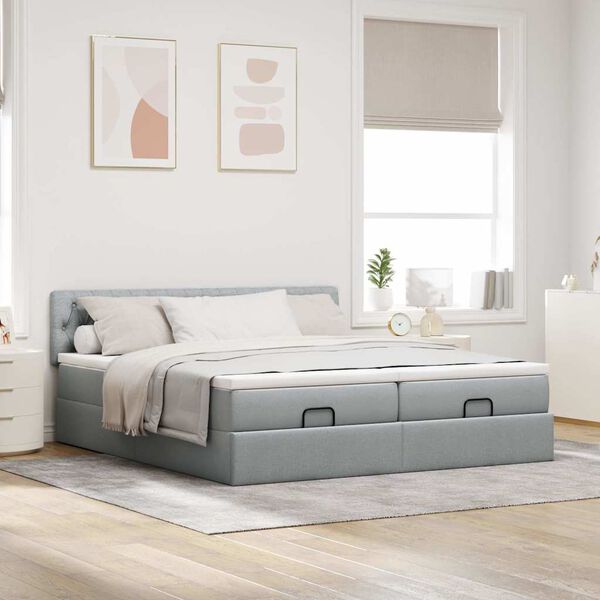 VidaXL Cadre de lit ottoman et matelas gris clair 200x200cm tissu