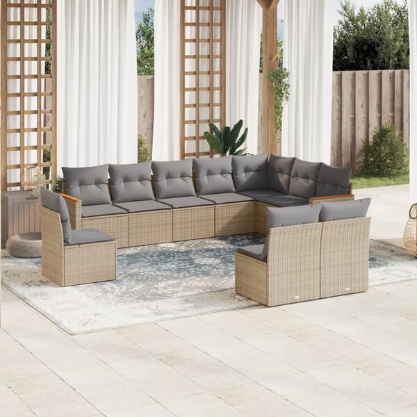 vidaXL Salon de jardin avec coussins 10 pcs beige r&eacute;sine tress&eacute;e