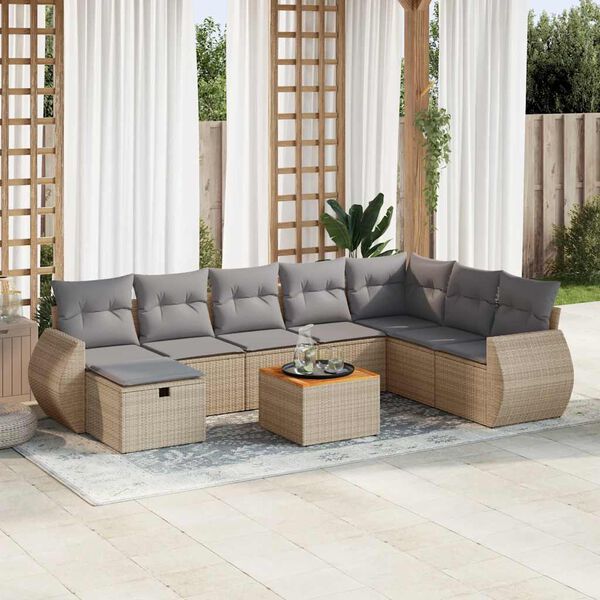 vidaXL Salon de jardin avec coussins 9 pcs beige r&eacute;sine tress&eacute;e