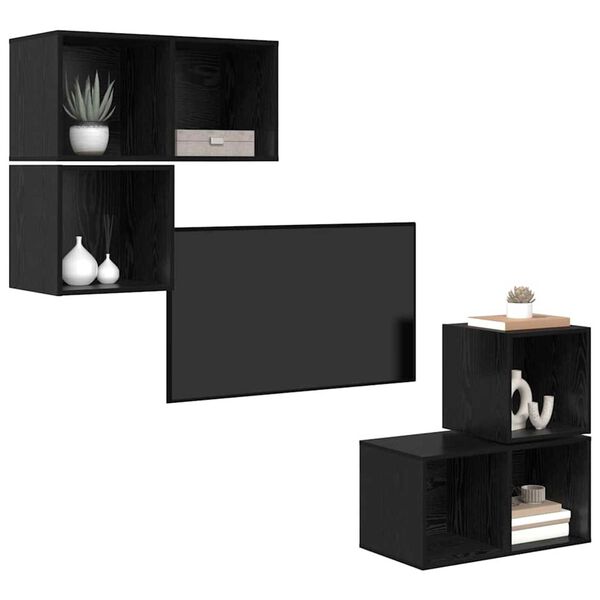 vidaXL Ensemble meuble TV 4 pcs Ch&ecirc;ne noir Bois d'ing&eacute;nierie