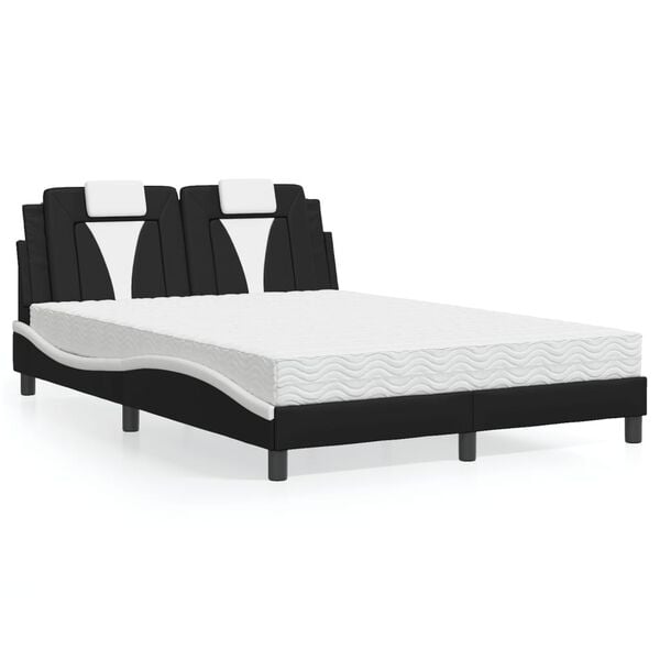 vidaXL Lit Viana avec matelas noir et blanc 140x200 cm similicuir