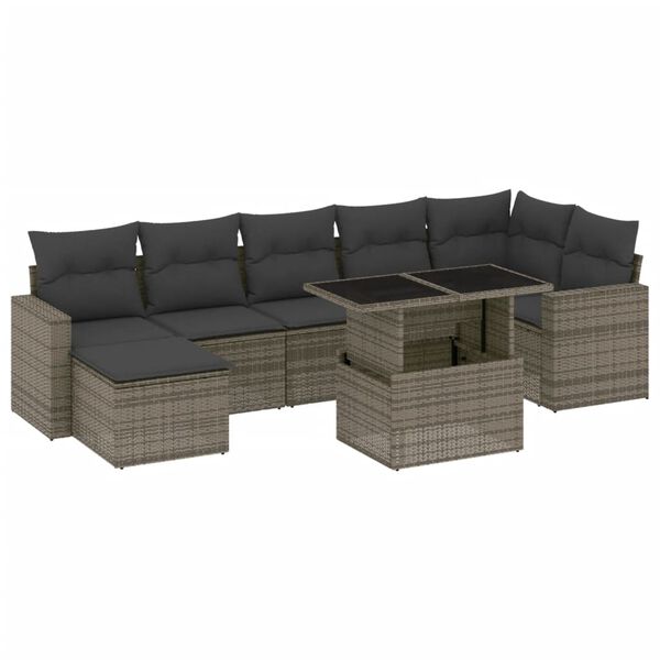 vidaXL Salon de jardin 8 pcs avec coussins gris r&eacute;sine tress&eacute;e