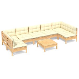 vidaXL Salon de jardin 8 pcs avec coussins cr&egrave;me Bois de pin massif