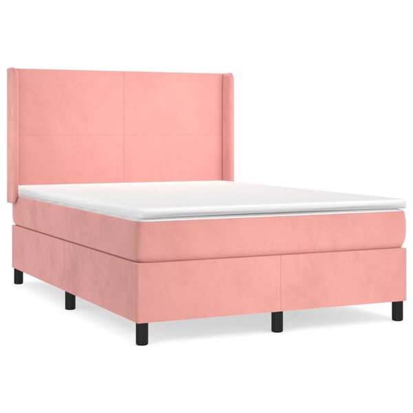 vidaXL Sommier &agrave; lattes de lit avec matelas Rose 140x190 cm Velours