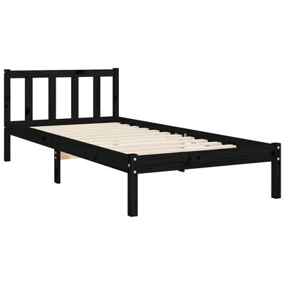 vidaXL Cadre de lit avec tête de lit noir 90x190 cm bois massif
