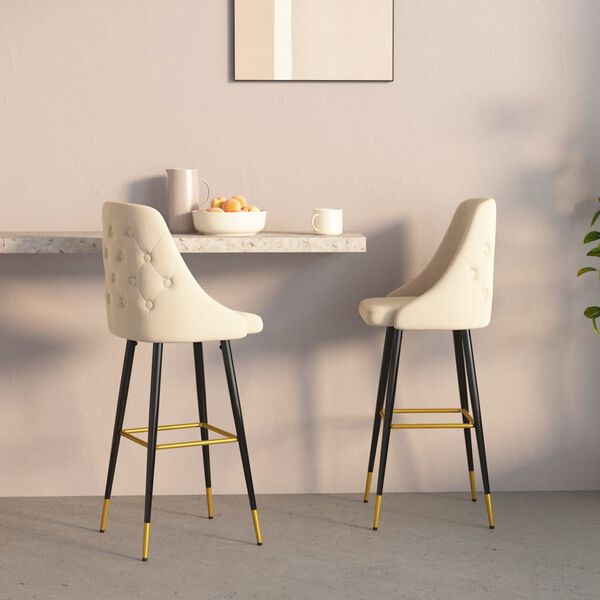 vidaXL Tabourets de bar lot de 2 cr&egrave;me velours