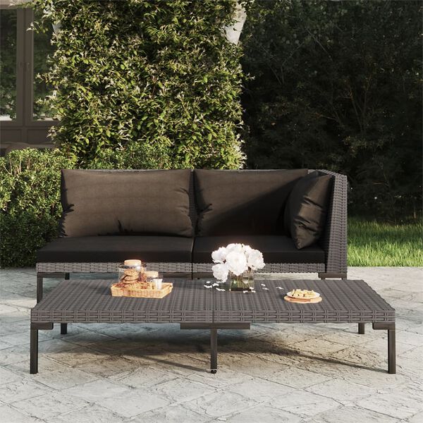 vidaXL Table basse de jardin Gris fonc&eacute; R&eacute;sine tress&eacute;e demi-ronde
