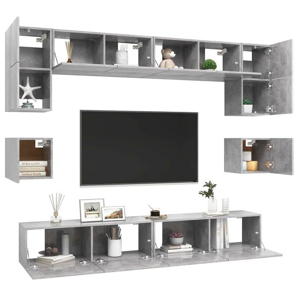 vidaXL Ensemble de meubles TV 8 pcs Gris b&eacute;ton Bois d'ing&eacute;nierie