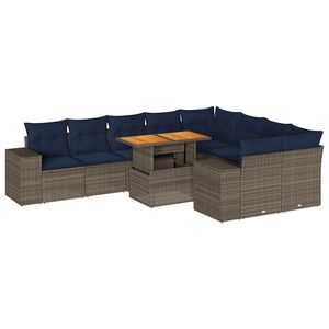 vidaXL Salon de jardin avec coussins 10 pcs gris r&eacute;sine tress&eacute;e