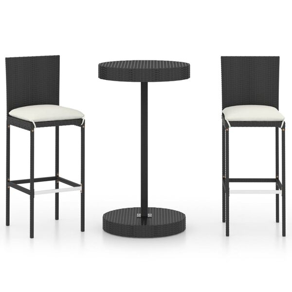 vidaXL Ensemble de bar de jardin 3 pcs et coussins Résine tressée Noir