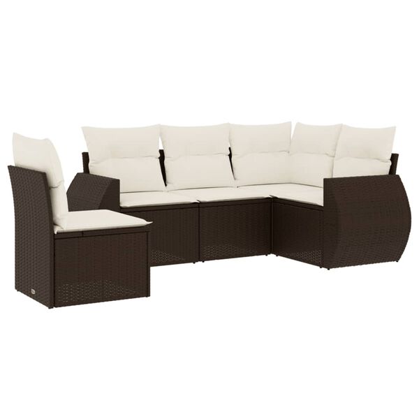 vidaXL Salon de jardin avec coussins 5 pcs marron r&eacute;sine tress&eacute;e