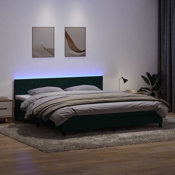 vidaXL Sommier &agrave; lattes de lit et matelas et LED vert fonc&eacute; 200x210cm velours