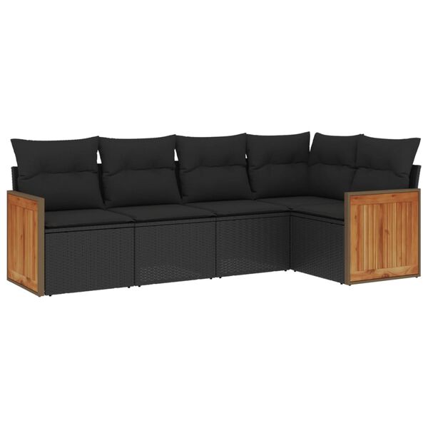 vidaXL Salon de jardin 5 pcs avec coussins noir r&eacute;sine tress&eacute;e