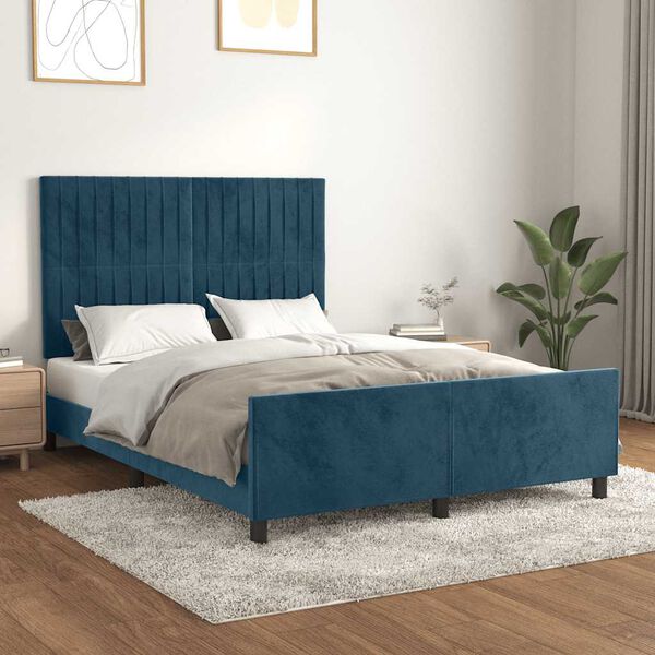 vidaXL Cadre de lit sans matelas bleu fonc&eacute; 140x200 cm velours