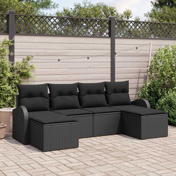 vidaXL Ensemble de canap&eacute; de jardin 6 pcs Noir Poly Rattan