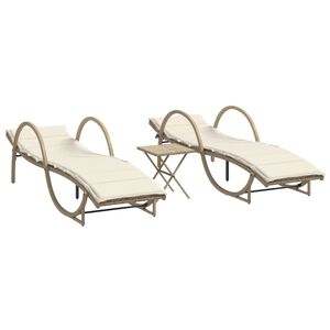 vidaXL Chaises longues lot de 2 avec table beige r&eacute;sine tress&eacute;e