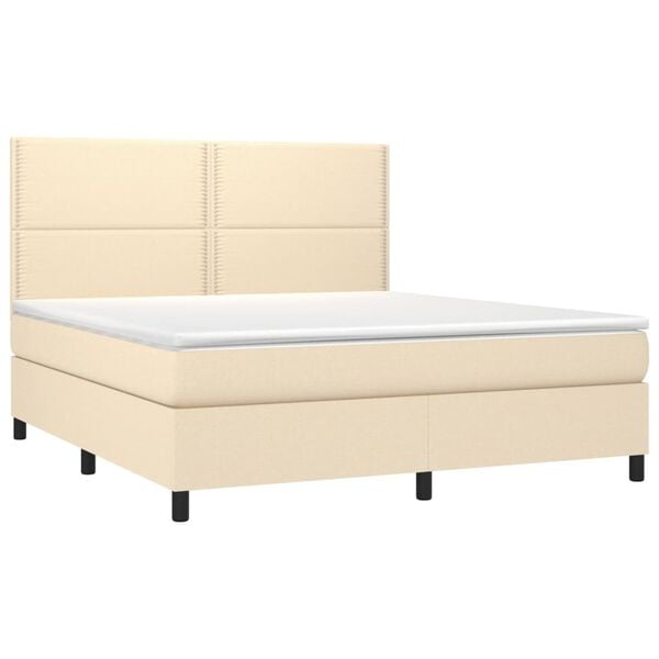 vidaXL Sommier &agrave; lattes de lit et matelas et LED Cr&egrave;me 180x200cm Tissu