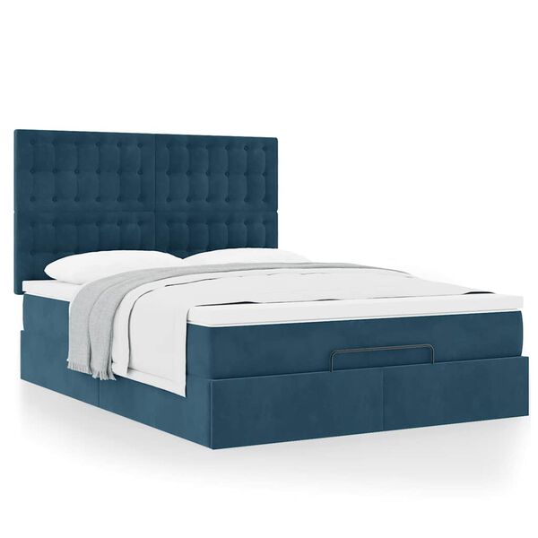 vidaXL Cadre de lit ottoman avec matelas bleu fonc&eacute; 140x190 cm velours
