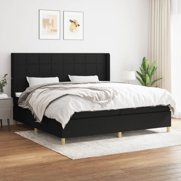 vidaXL Sommier &agrave; lattes de lit avec matelas Noir 200x200 cm Tissu