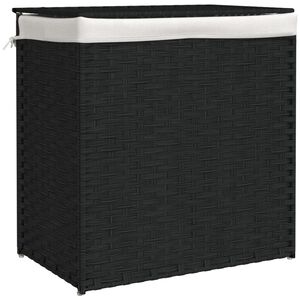 vidaXL Panier &agrave; linge avec 2 sections noir 53x35x57 cm r&eacute;sine tress&eacute;e