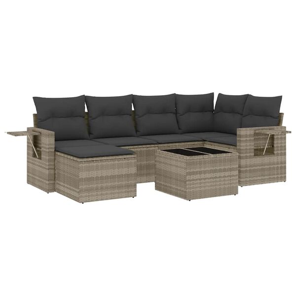 vidaXL Salon de jardin avec coussins 7 pcs gris clair r&eacute;sine tress&eacute;e
