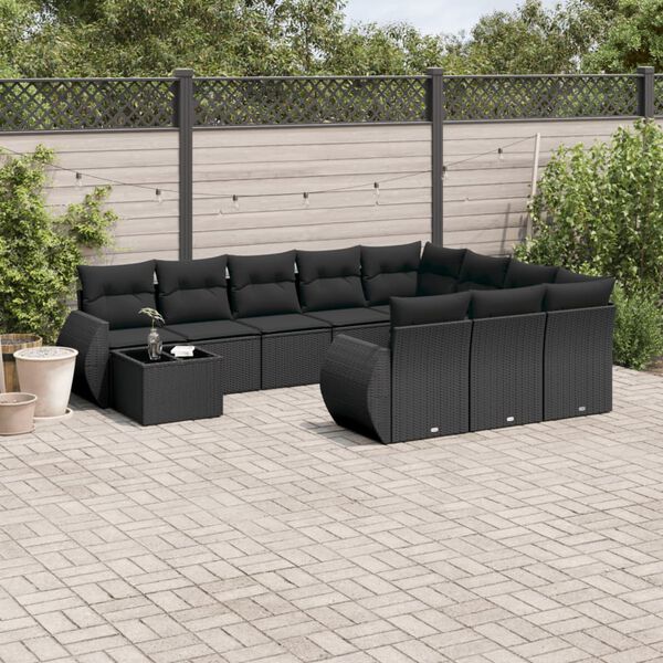 vidaXL Salon de jardin 11 pcs avec coussins noir r&eacute;sine tress&eacute;e
