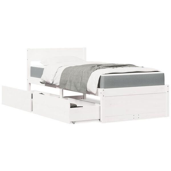 vidaXL Lit avec tiroirs et matelas blanc 100x200 cm bois massif de pin