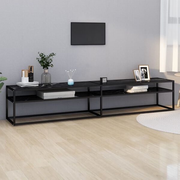 vidaXL Meuble TV Marbre noir 220x40x40,5 cm Verre tremp&eacute;