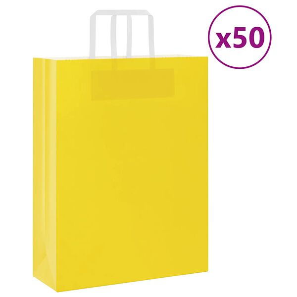 vidaXL Sacs en papier 50 pcs avec poign&eacute;es jaune 32x12x42 cm